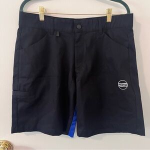 Pepsi Men’s Black Work Shorts Blue Accent Flat Front Size 34